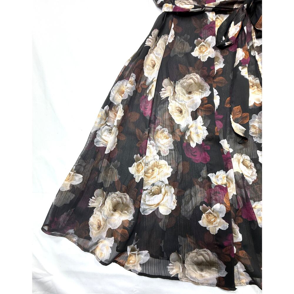 Calvin Klein women's black floral print dress sheer belted waist Sz 8 - Picture 6 of 12